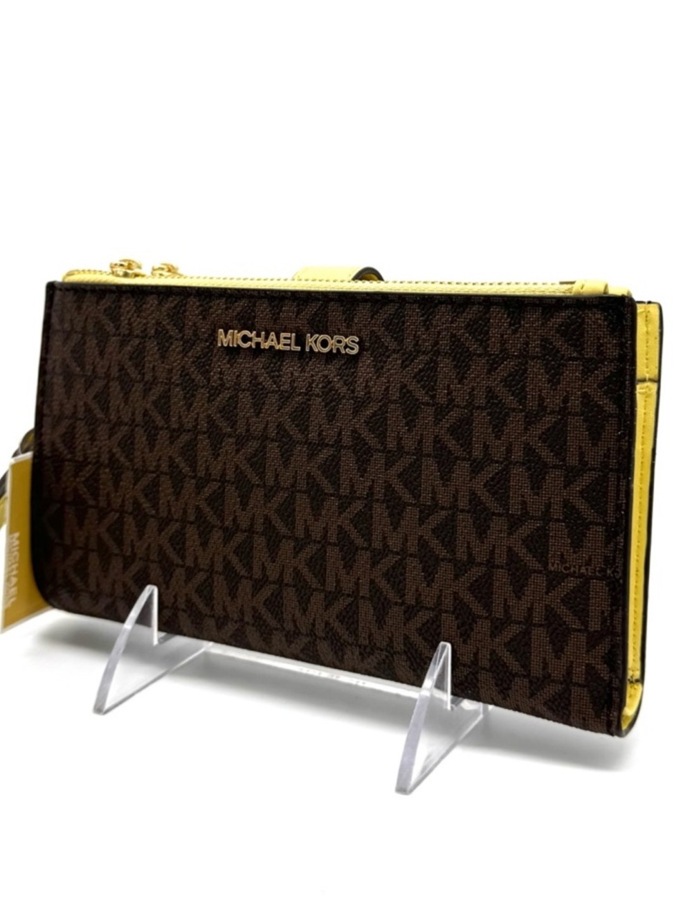 Michael Kors Large Jet Set Travel Logo Double Zip Wallet Buttercup